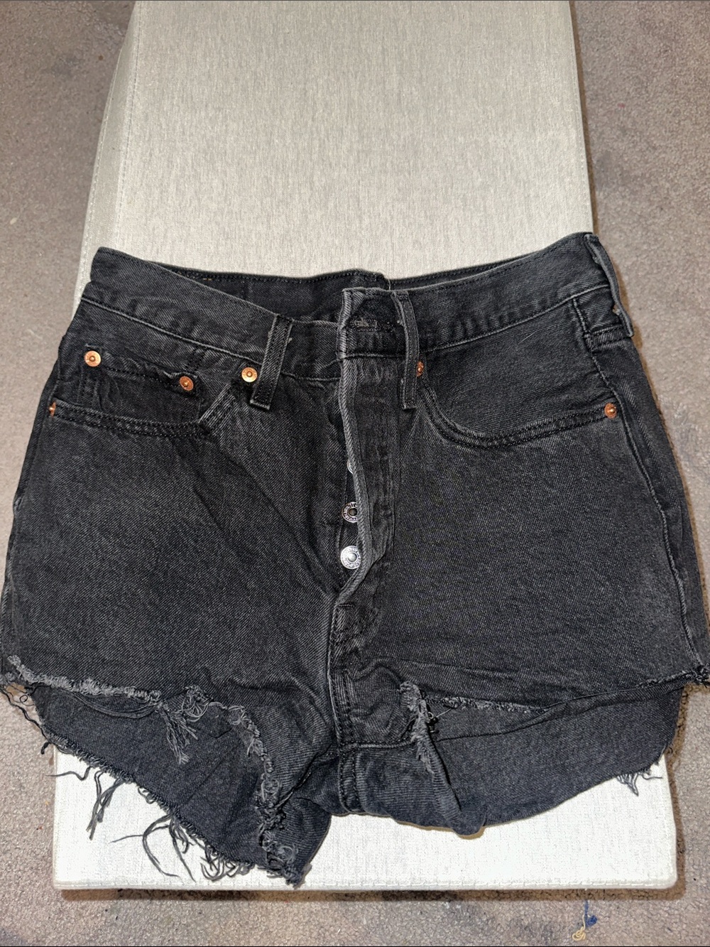 Levi 501 Black High-Waist Distressed Denim Shorts